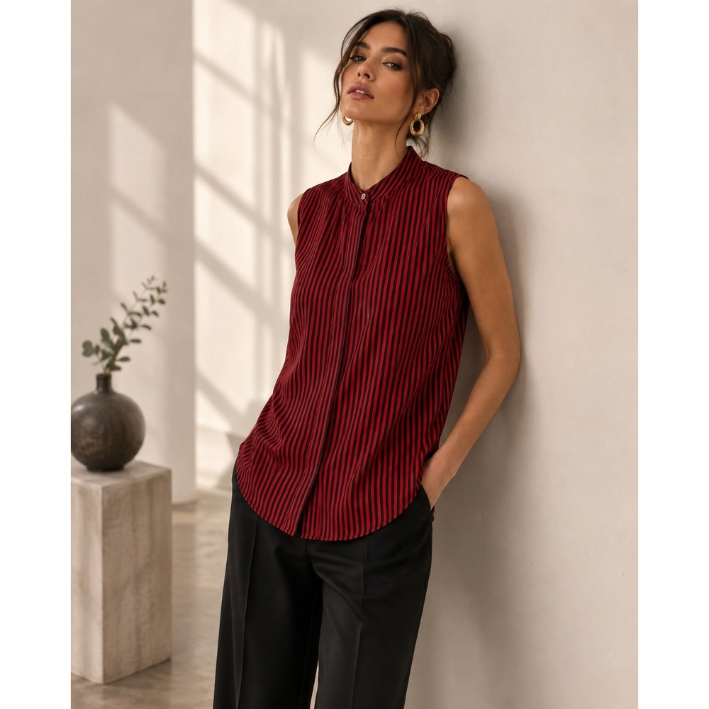 3.1 Phillip Lim Red Black Stripe Twist Back Silk Blend Top (MSRP: $425) Size 2